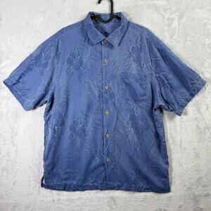 Tommy Bahama Silk Hawaiian Shirt Men's Large Blue 100% Silk Vacation Resortwear